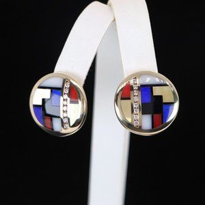 20569 Asch Grossbardt 14K Yellow Gold Lapis MOP Diamond Circle Huggie Earrings